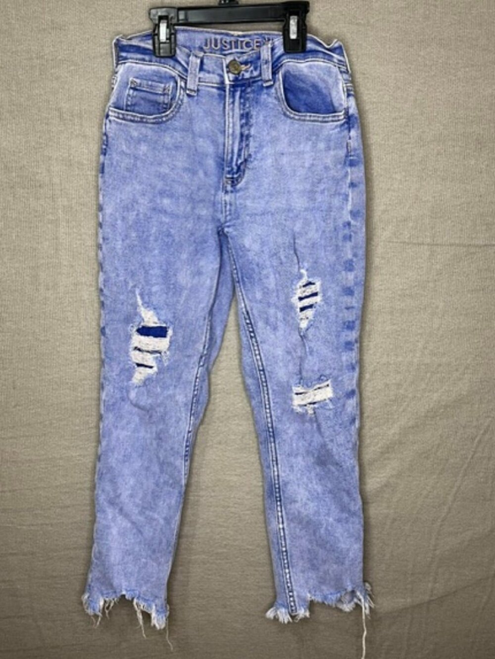 Justice Girls Size 12 Distressed Ripped Jeans Light Wash Raw Hem Denim